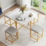 Dining Table Set with 4 Upholstered Stools and Metal Frame