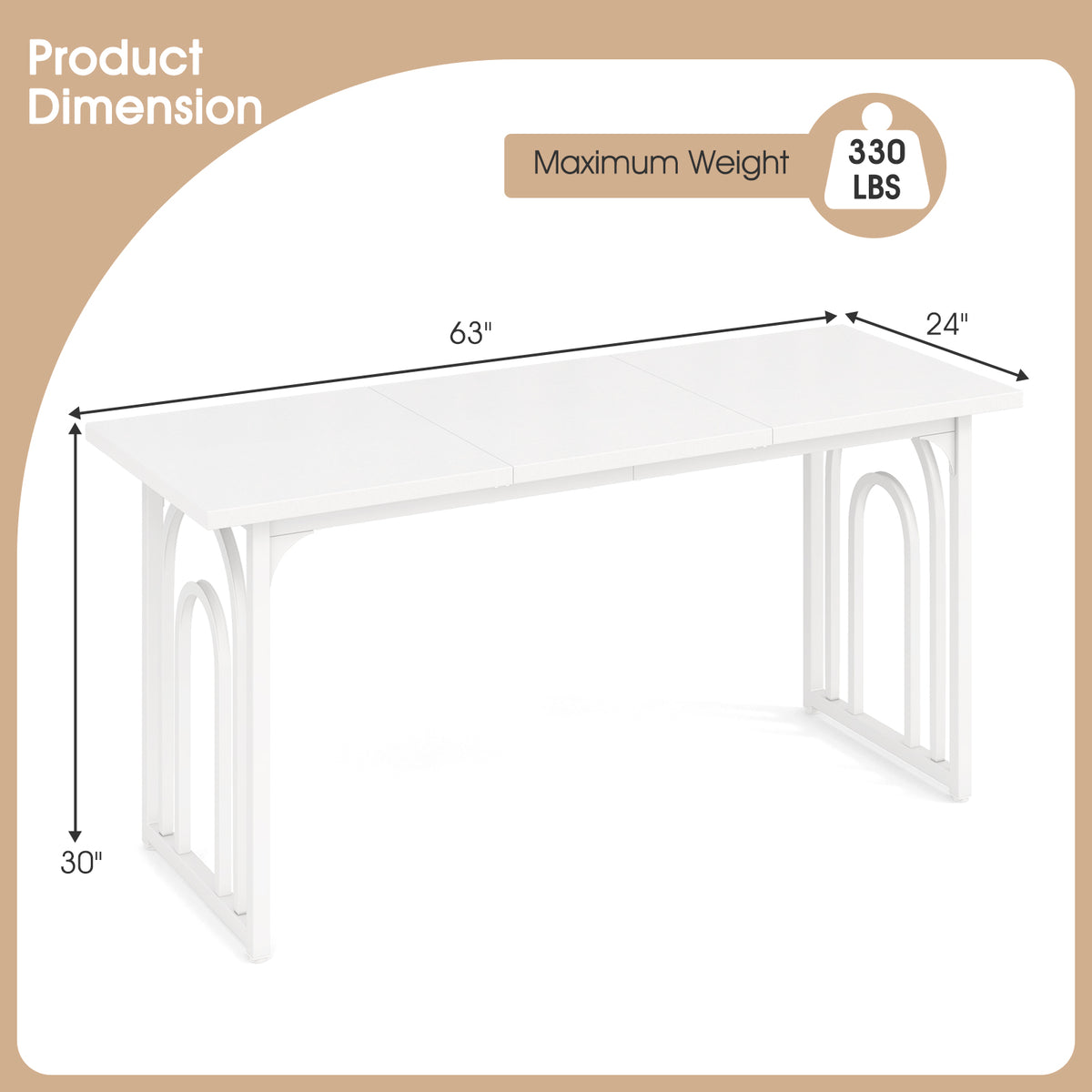 Dining Table for 6-8 People 63 Inch Rectangular Farmhouse Kitchen Table-White