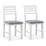 Wooden Dining Chair Set of 2 with Rubber Wood Frame and Padded Cushion-White