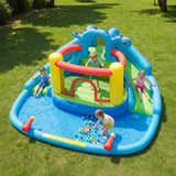 Dinosaur-themed Inflatable Water Slide Park with 950W Air Blower