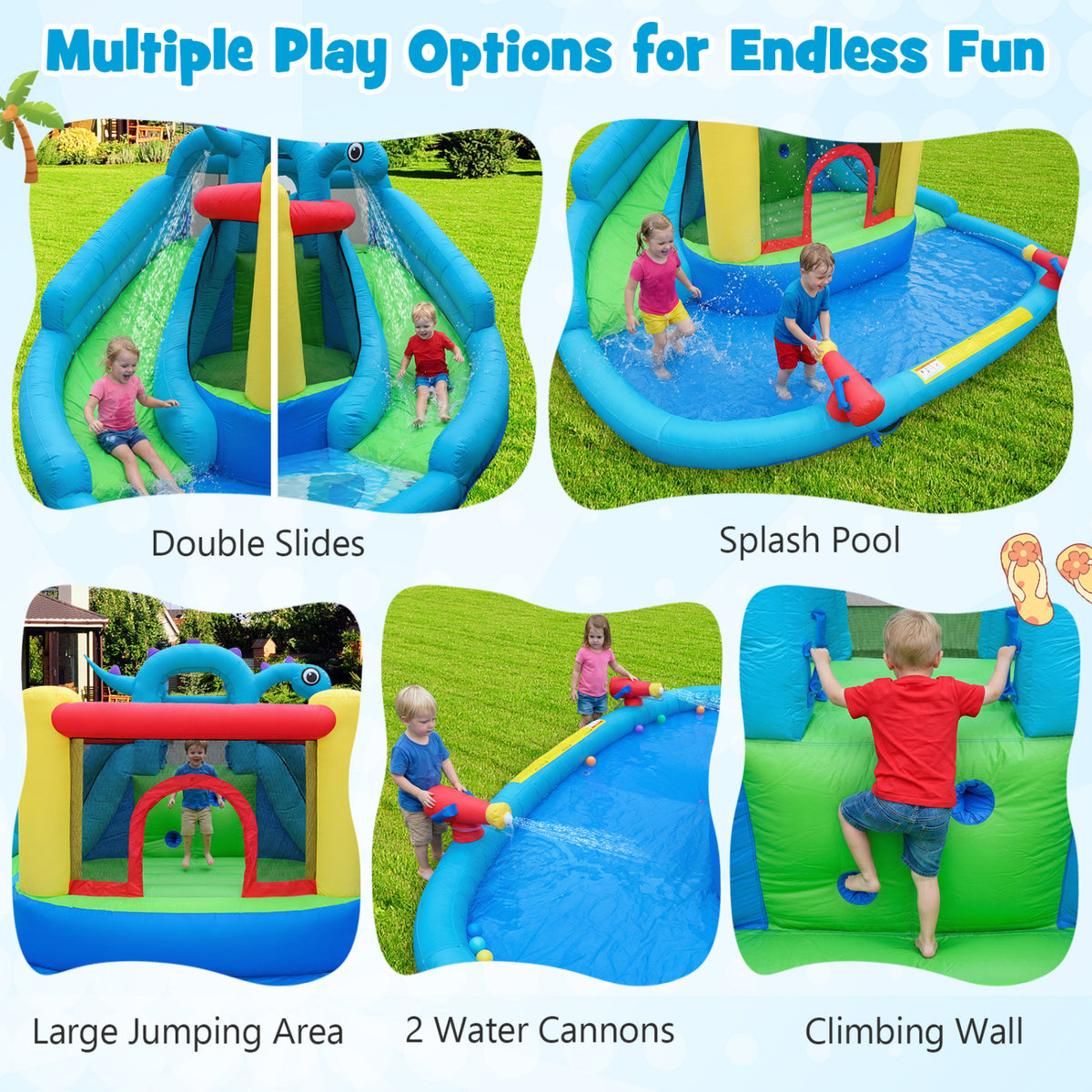 Dinosaur-themed Kids Inflatable Bounce House with 860W Air Blower