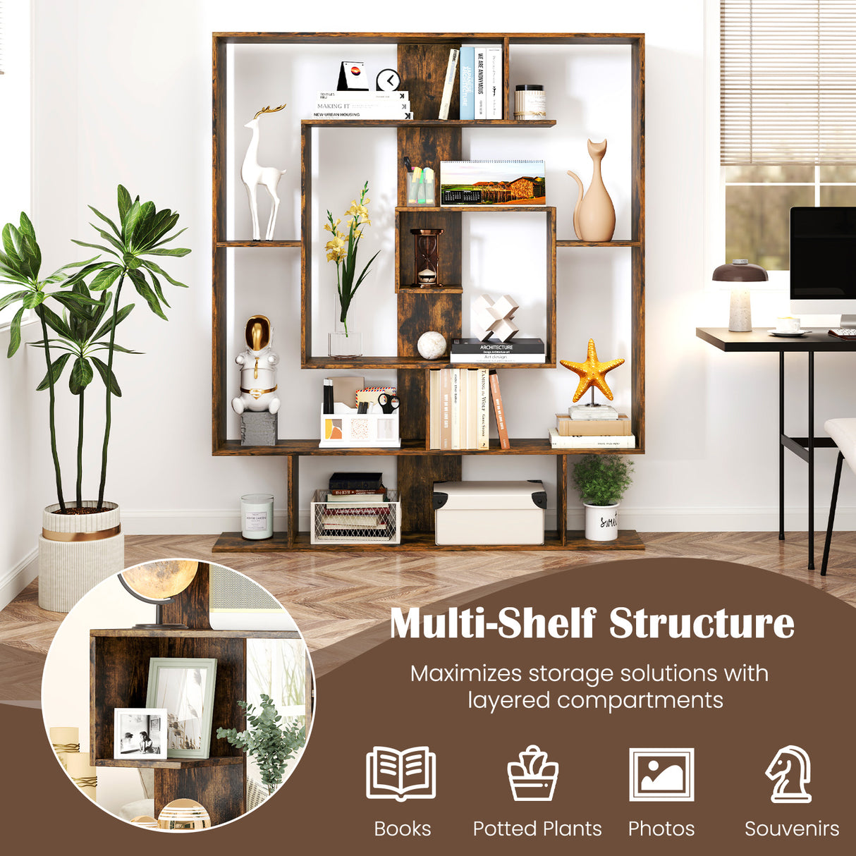 7-Tier Bookshelf  Open Display Shelf Rack for Home Office