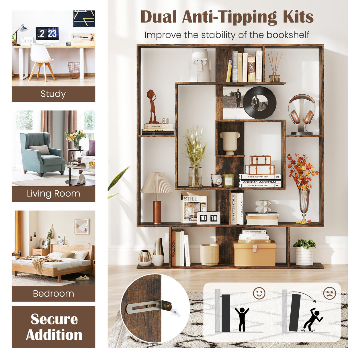 7-Tier Bookshelf  Open Display Shelf Rack for Home Office