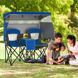 Double Beach Chair with Adjustable Canopy and 3 -Side Shading Curtains