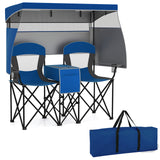 Double Beach Chair with Adjustable Canopy and 3 -Side Shading Curtains