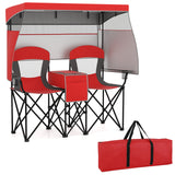 Double Beach Chair with Adjustable Canopy and 3 -Side Shading Curtains