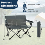 Double Camping Chair 2-Person Outdoor Folding Loveseat with Cup Holders