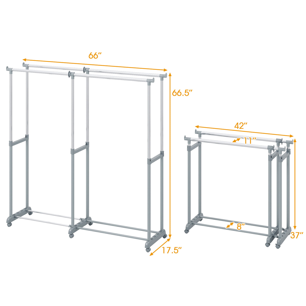 Double Rod Clothes Rack Heavy-Duty Metal Garment Rack