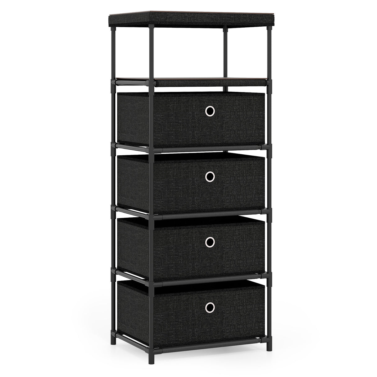 Dresser with 3/4 Drawers Fabric Storage Tower with Wood Top and Metal Frame