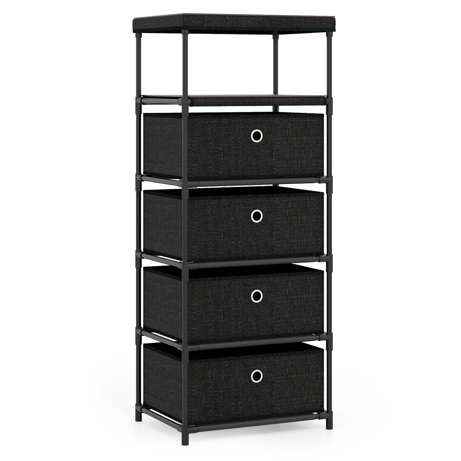 Dresser with 3/4 Drawers Fabric Storage Tower with Wood Top and Metal Frame