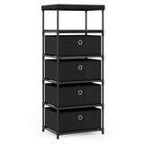 Dresser with 3/4 Drawers Fabric Storage Tower with Wood Top and Metal Frame