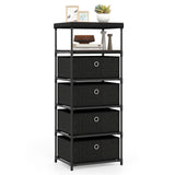 Dresser with 3/4 Drawers Fabric Storage Tower with Wood Top and Metal Frame