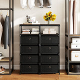 Dresser with 3/4 Drawers Fabric Storage Tower with Wood Top and Metal Frame