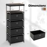Dresser with 3/4 Drawers Fabric Storage Tower with Wood Top and Metal Frame