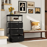 Dresser with 3/4 Drawers Fabric Storage Tower with Wood Top and Metal Frame