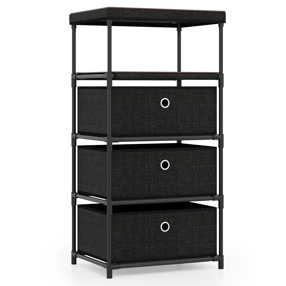 Dresser with 3/4 Drawers Fabric Storage Tower with Wood Top and Metal Frame