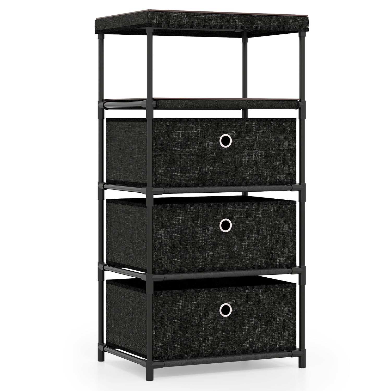 Dresser with 3/4 Drawers Fabric Storage Tower with Wood Top and Metal Frame
