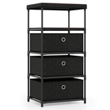 Dresser with 3/4 Drawers Fabric Storage Tower with Wood Top and Metal Frame