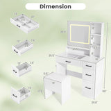 Dressing Desk with 3 Color Lighting and Hair Dryer Stand-White