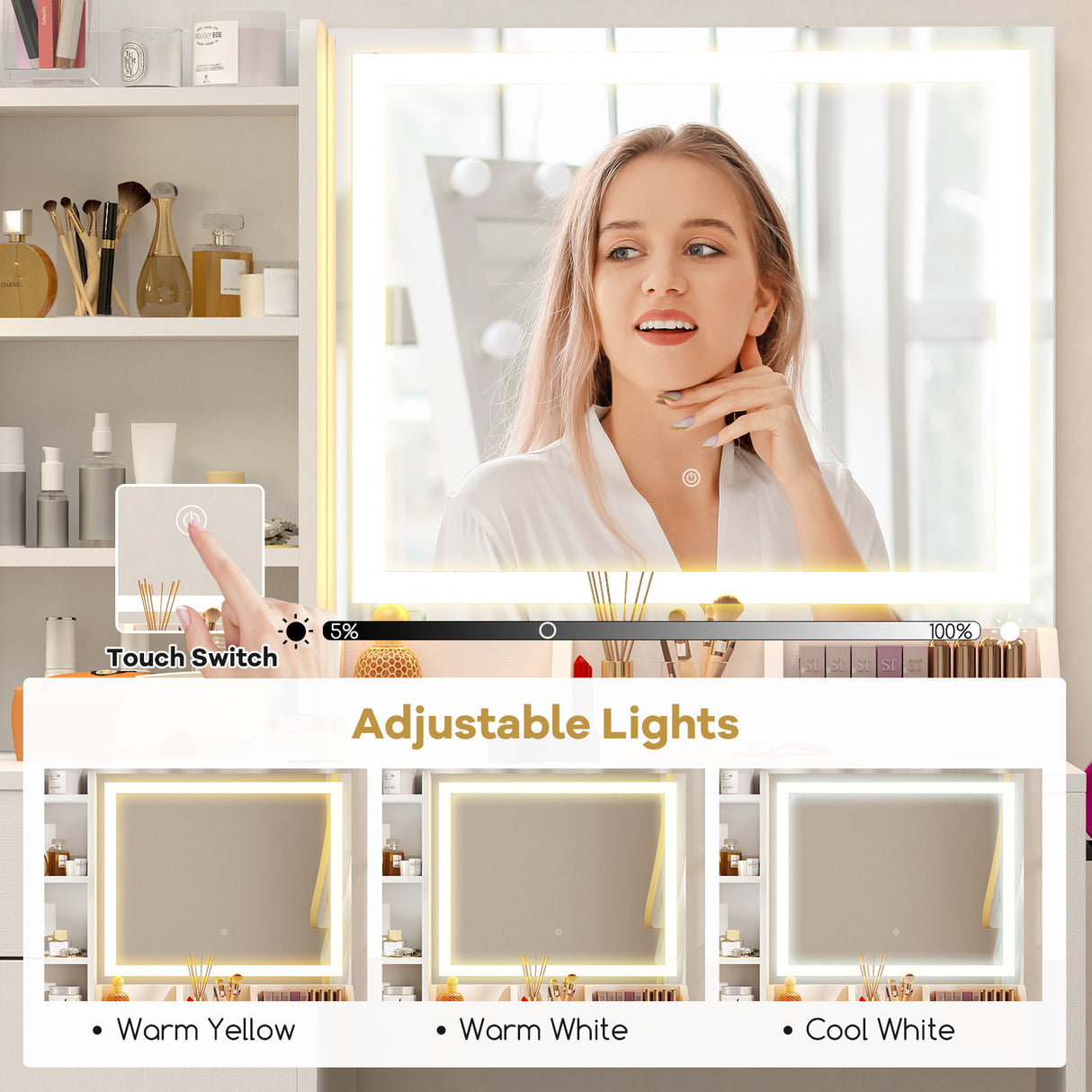 Vanity Dressing Table and Chair Set with Mirror and Lights