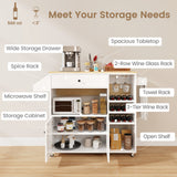 Drop Leaf Mobile Kitchen Island Cart with Power Outlet and Adjustable Shelf