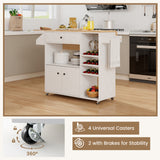 Drop Leaf Mobile Kitchen Island Cart with Power Outlet and Adjustable Shelf