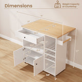 Drop Leaf Mobile Kitchen Island Cart with Power Outlet and Adjustable Shelf