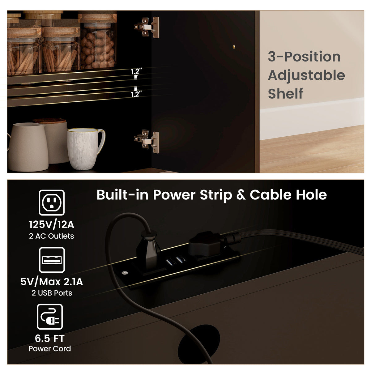 Drop Leaf Mobile Kitchen Island Cart with Power Outlet and Adjustable Shelf