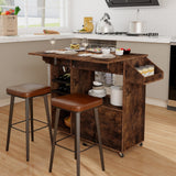 Drop Leaf Mobile Kitchen Island Cart with Power Outlet and Adjustable Shelf