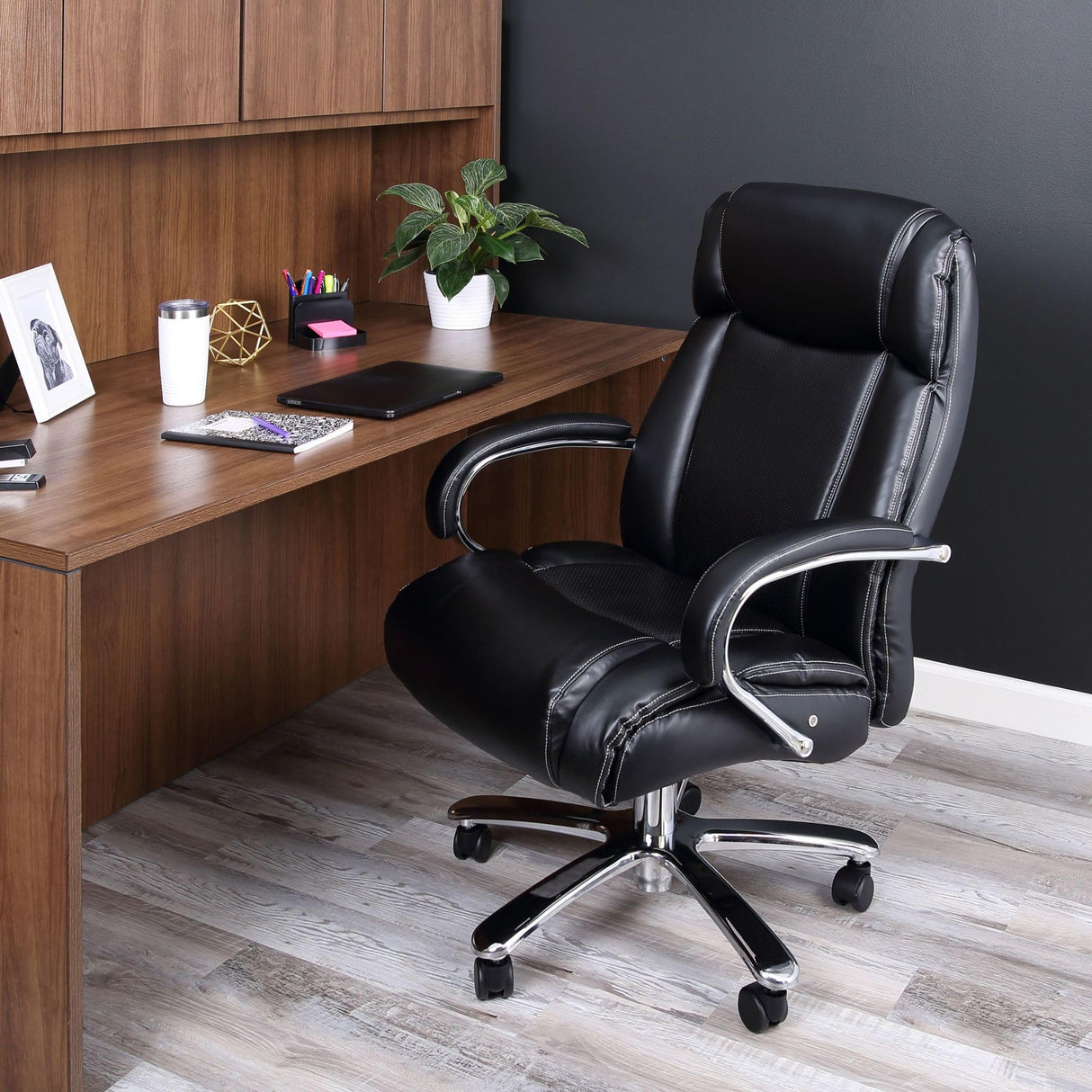 ALERA ALEMS4419 Maxxis Series Big/Tall Bonded Leather Chair - Black/Chrome Sz 32.7"Dx30.51"Wx48.2"H, Black