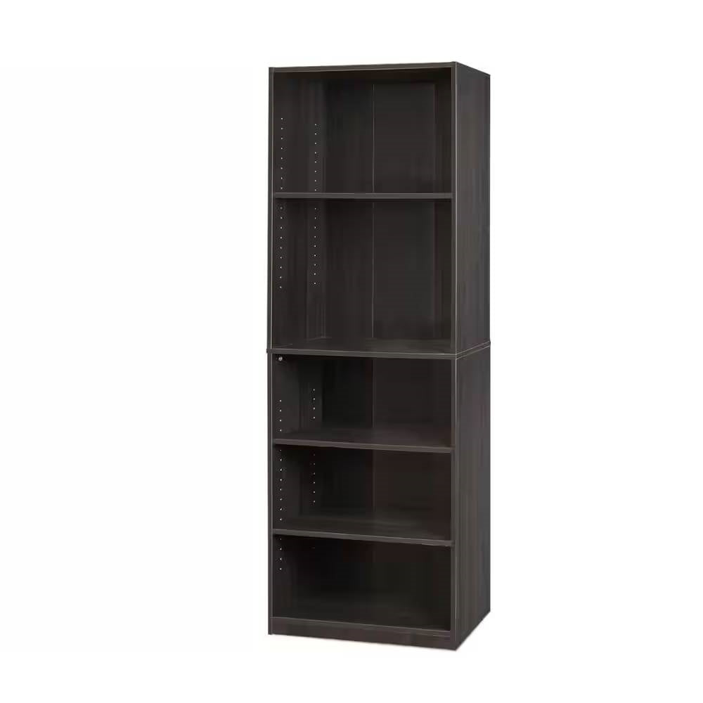 71-inch Tall 5-Shelf Bookcase in Dark Brown Espresso Wood Finish