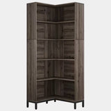 71-inch High Corner Bookcase Bookshelf in Dark Gray Wood Finish