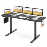 Electric Standing Desk with 3 Memory Heights and 2 Hanging Hooks and Cable Holes