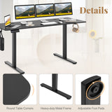 Electric Standing Desk with 3 Memory Heights and 2 Hanging Hooks and Cable Holes