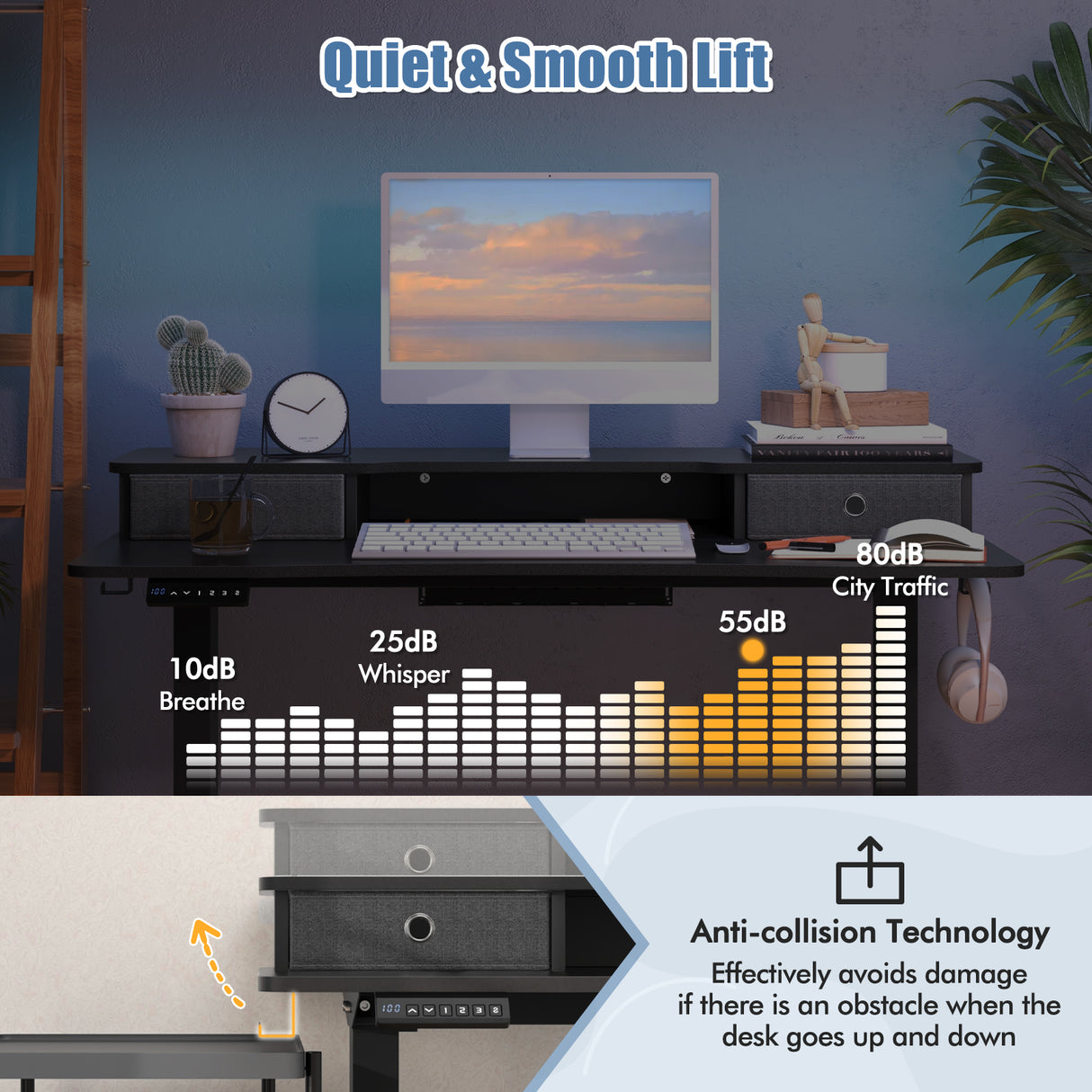 48 Inch x 24 Inch Height Adjustable Electric Standing Desk with 2 Drawers
