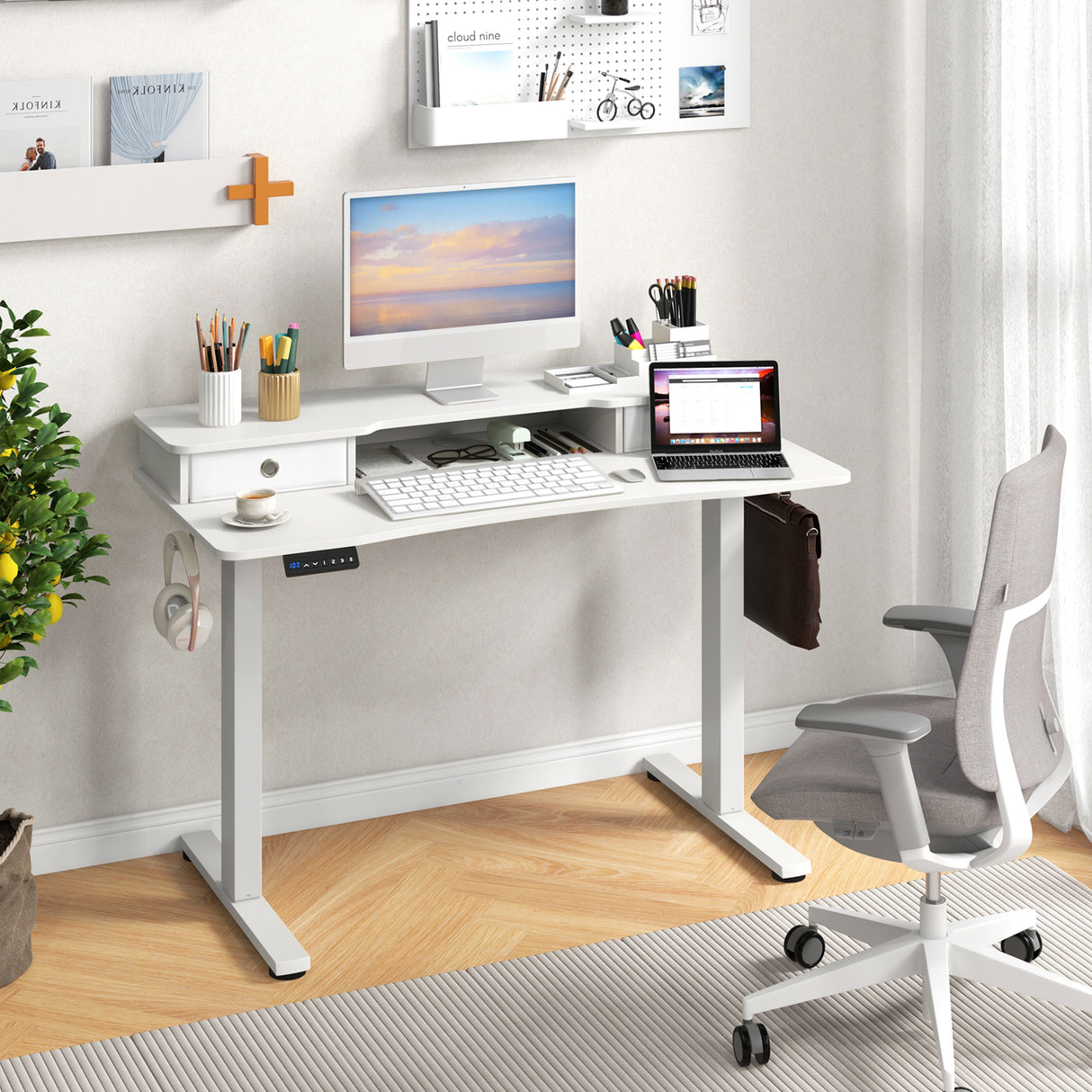 48 Inch x 24 Inch Height Adjustable Electric Standing Desk with 2 Drawers
