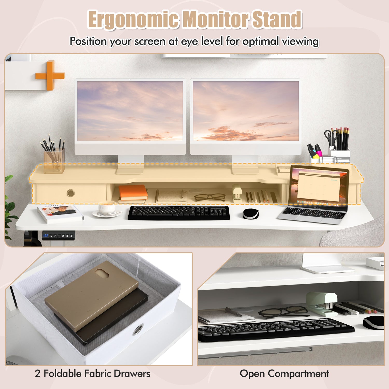 55 Inch x 24 Inch Height Adjustable Electric Standing Desk with 2 Drawers