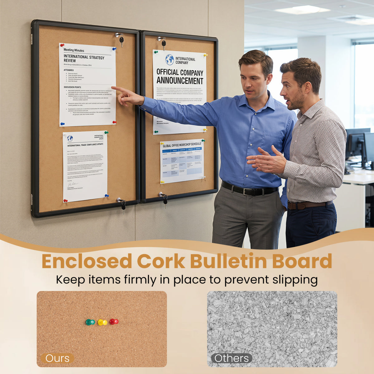 Enclosed Bulletin Board with Aluminum Frame and Felt Surface for Office-Black
