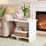 End Table 2-Tier Sofa Side Table with Storage Shelf for Small Space-White