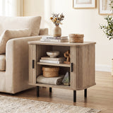 End Table Modern Mid Century Nightstand with Sliding Tambour Doors and Storage Shelf