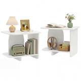 End Table Set of 2 2-Tier Sofa Side Tables with Storage Shelf-White