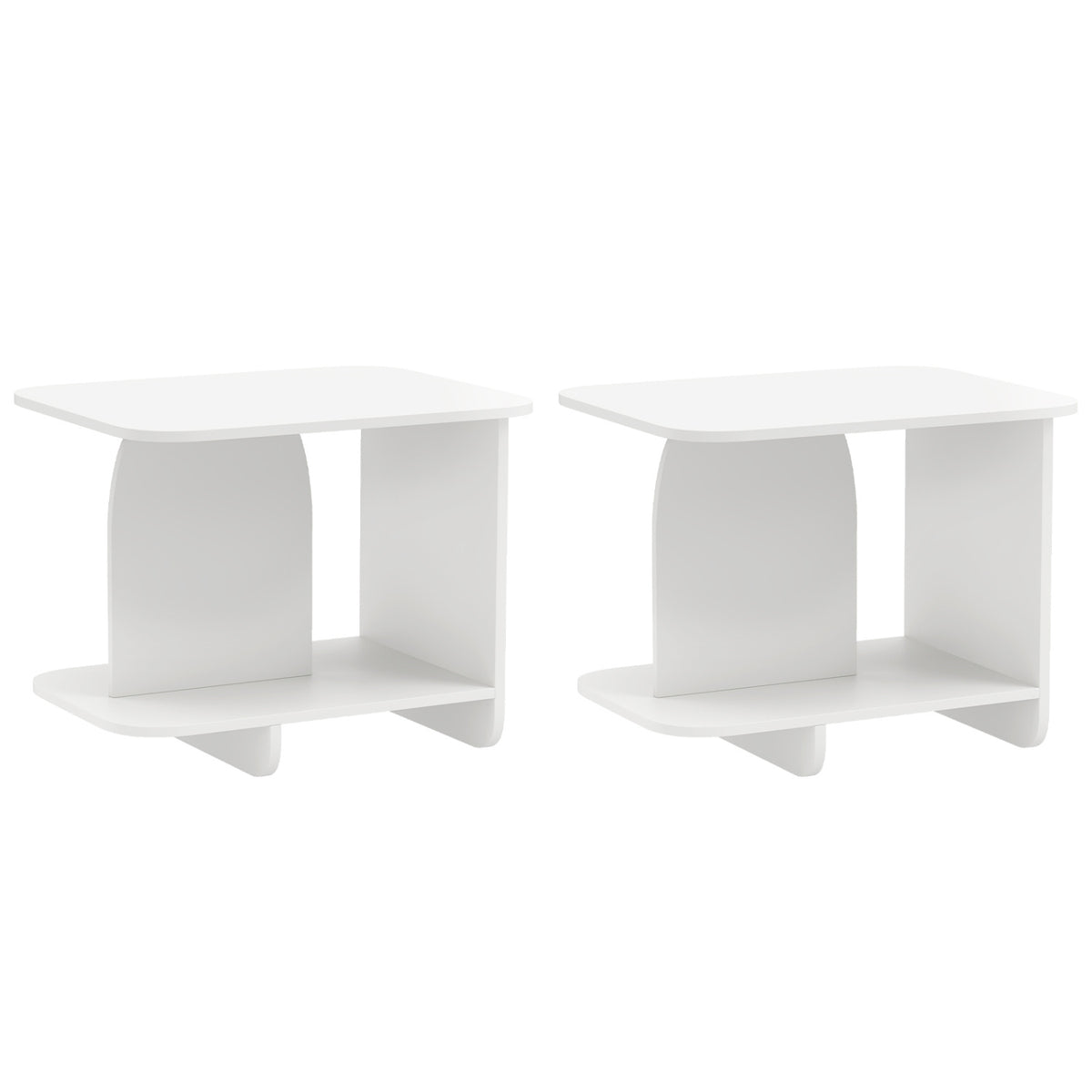 End Table Set of 2 2-Tier Sofa Side Tables with Storage Shelf-White
