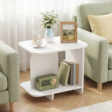 End Table Set of 2 2-Tier Sofa Side Tables with Storage Shelf-White