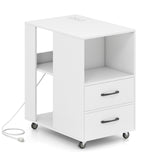 End Table with Built-in Charging Station Sofa Side Bedside Table on Wheels