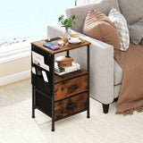 End Table with Charging Station Set of 1/2 Nightstand with 2 Folding Fabric Drawers