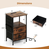 End Table with Charging Station Set of 1/2 Nightstand with 2 Folding Fabric Drawers
