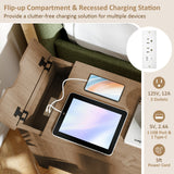 Flip Top End Table with Charging Station USB Ports Outlets and Drawer