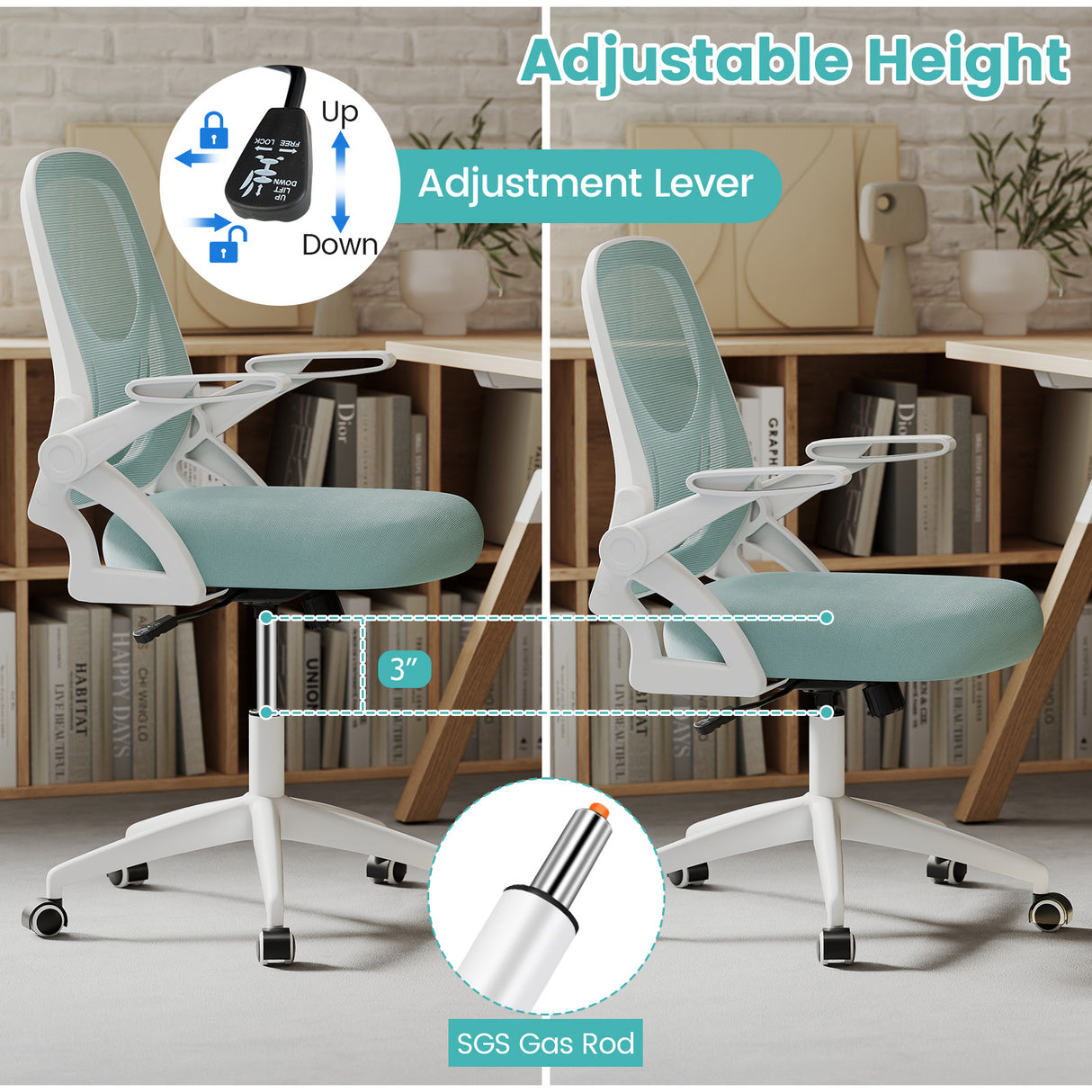 Ergonomic Computer Desk Chair with Lumbar Support and Flip-up Arms