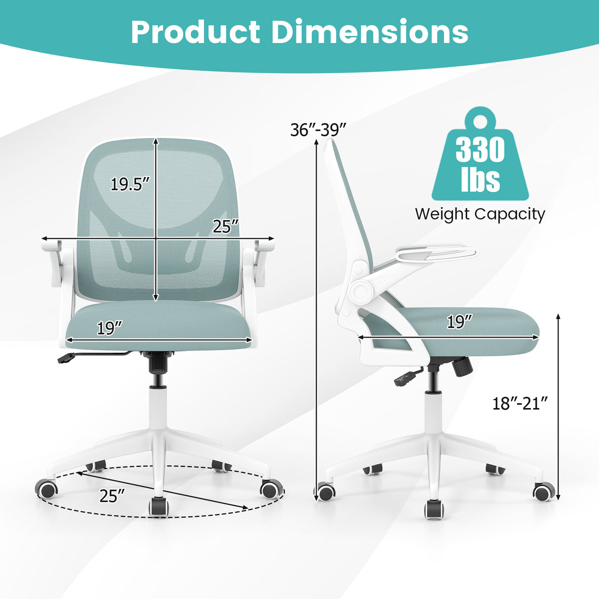 Ergonomic Computer Desk Chair with Lumbar Support and Flip-up Arms