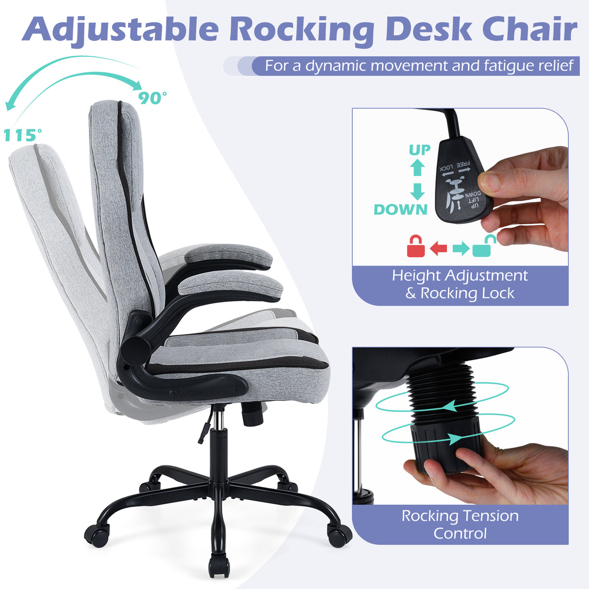 Ergonomic Computer Office Chair with 90Â° Flip-up Armrests